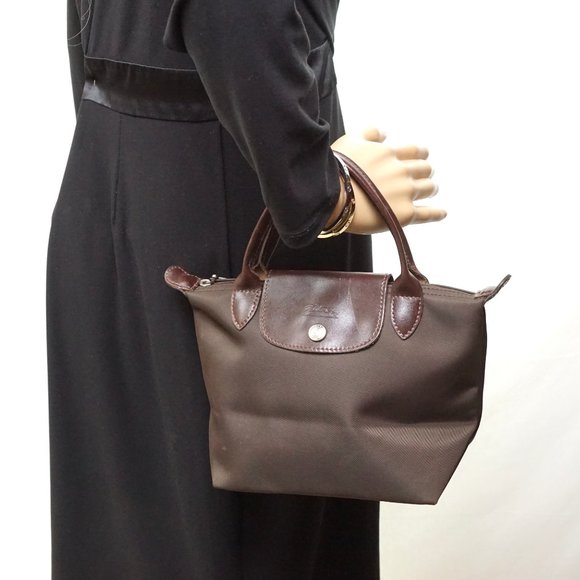 Auth Long Champ Hand Bag Brown Nylon #7064L44 - Picture 2 of 12